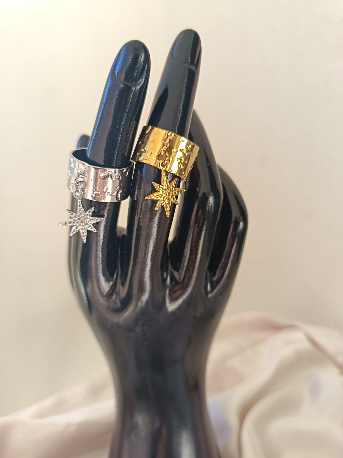 Bague pendentif étoile - Acier inoxydable - Ajustable