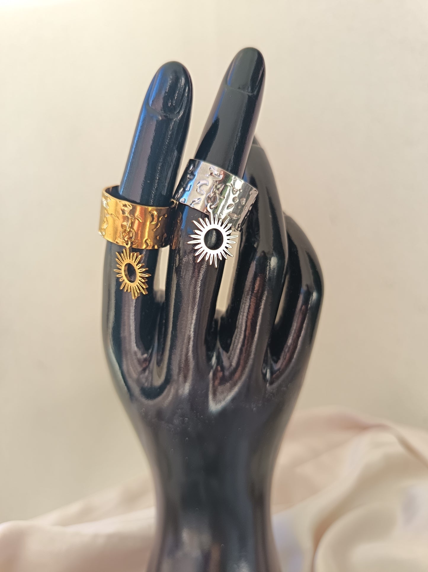 Bague breloque Soleil - doré & argentée