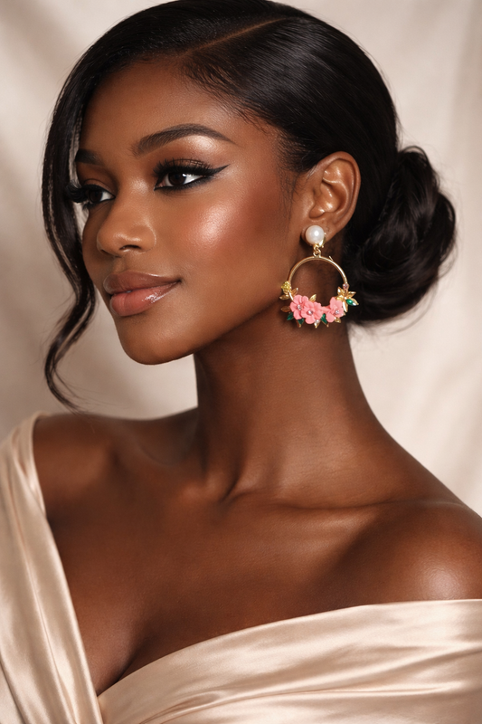 Boucles d'oreilles élégantes -Fleurs et strass